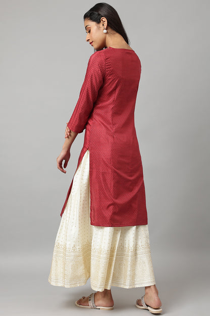 Maroon Festive kurta With Embroidered Neck