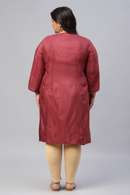 Maroon Festive Plus Size kurta With Embroidered Neck