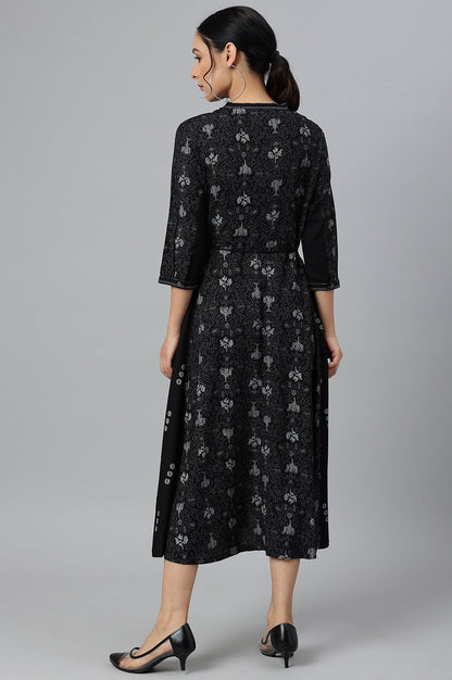 Black Floral Printed Panelled Indie Dress - wforwoman