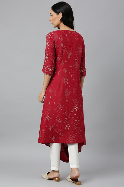 Maroon Cowl Hemline kurta With Shell Detail