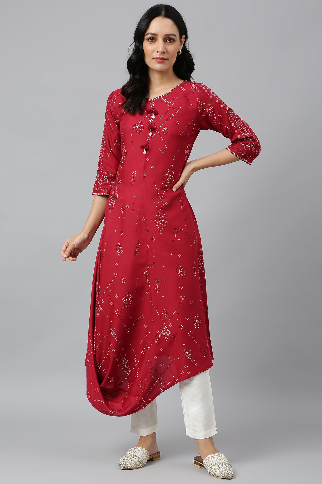 Maroon Cowl Hemline kurta With Shell Detail