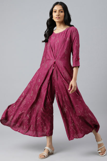 Wine Mock Layer Kimono Jumpsuit With Shell