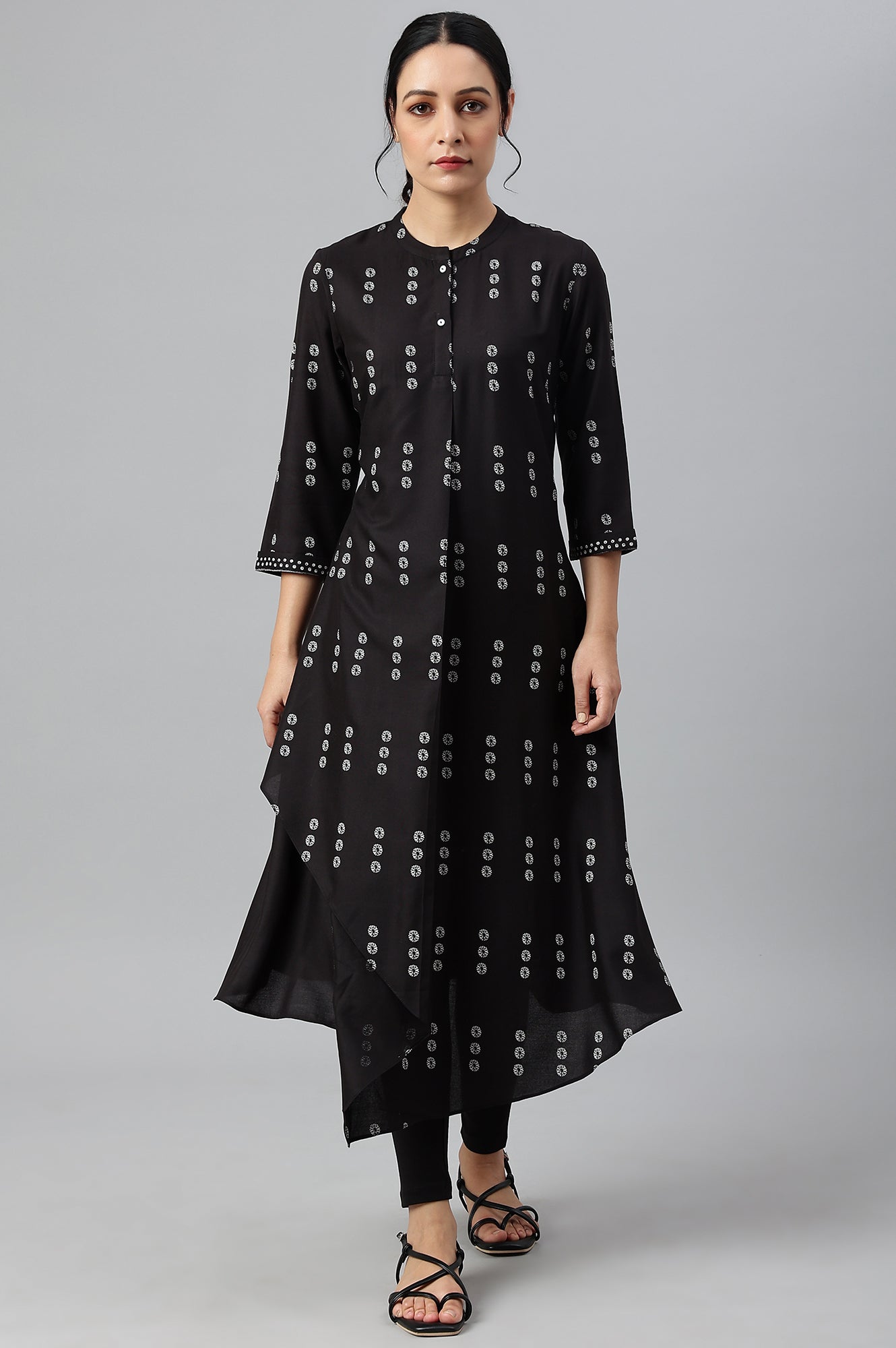 Black Rayon A-Line kurta With Asymmetric Hemline