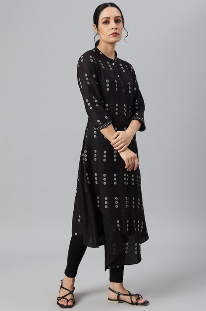 Black Rayon A-Line kurta With Asymmetric Hemline