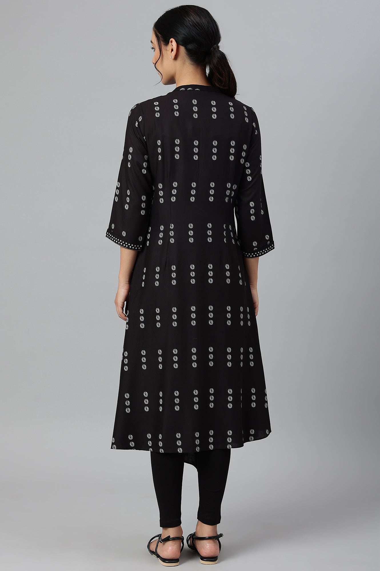 Black Rayon A-Line kurta With Asymmetric Hemline