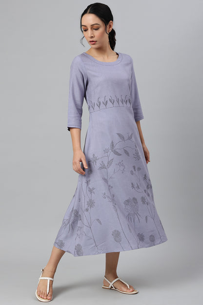 Blue Floral kurta With Kantha Details