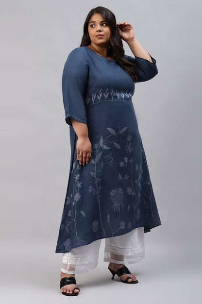 Plus Size Indo Floral kurta With Kantha Details