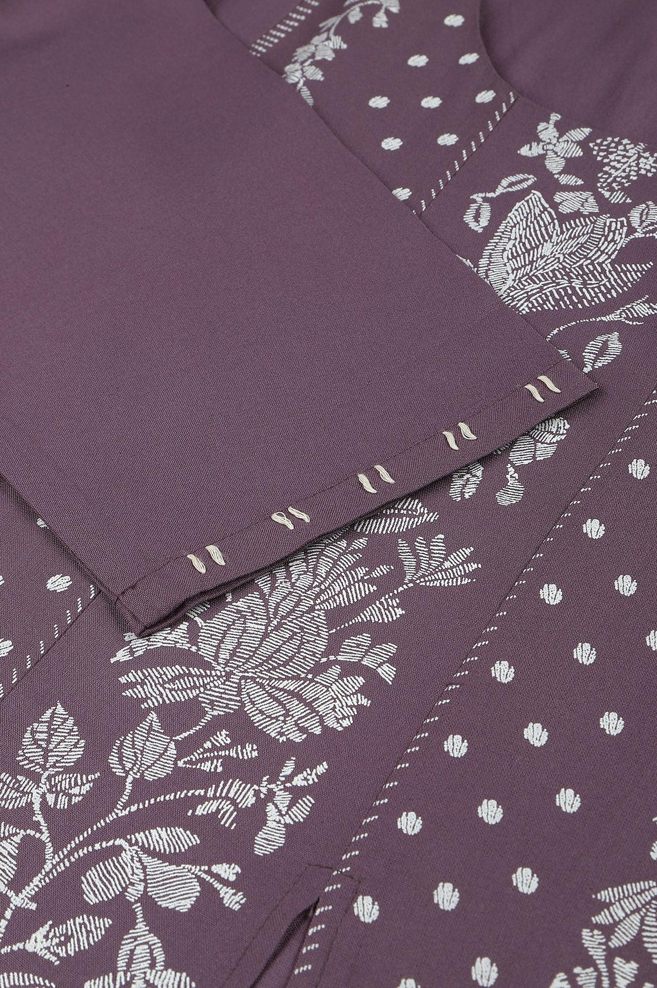Purple Floral Print kurta With Godets - wforwoman