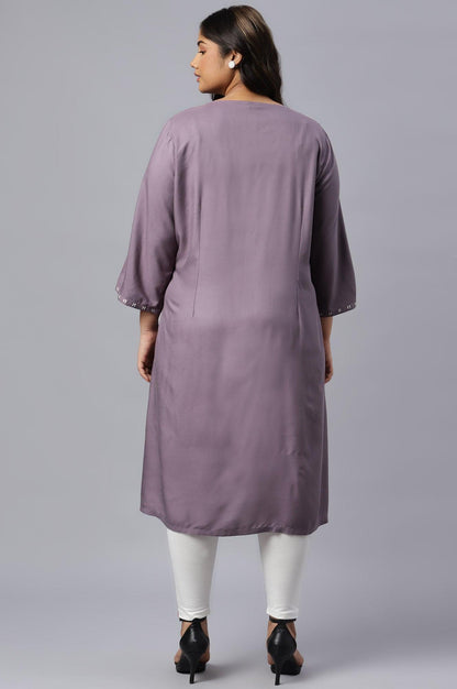 Plus Size Purple Floral Print kurta With Godets - wforwoman