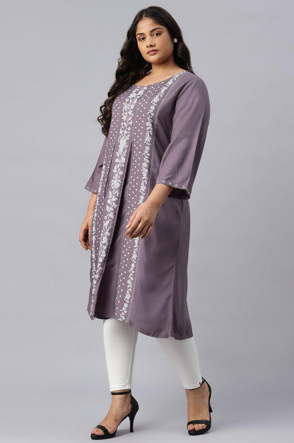 Plus Size Purple Floral Print kurta With Godets - wforwoman