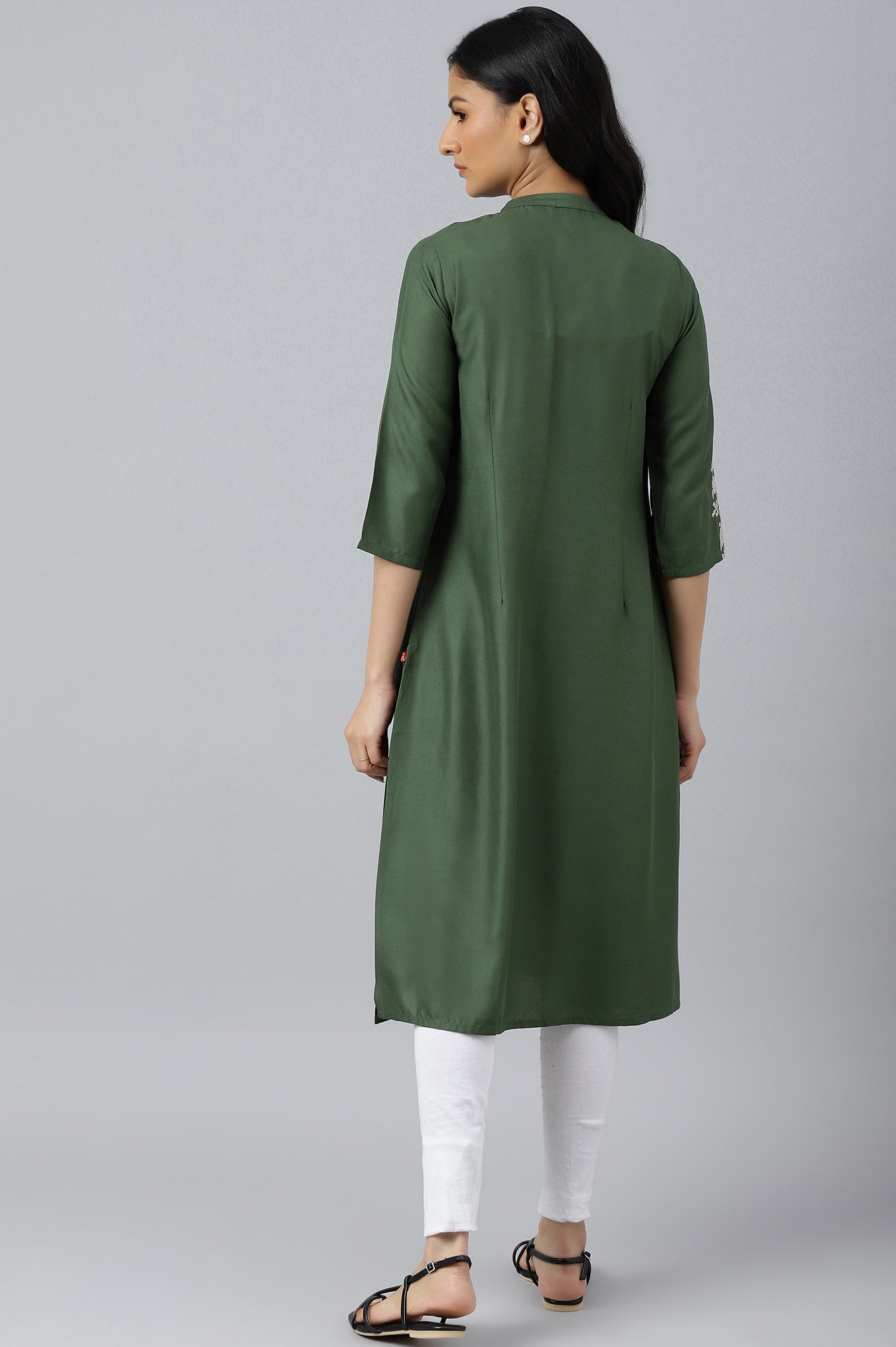 Olive Green Pleated kurta With Embroidery