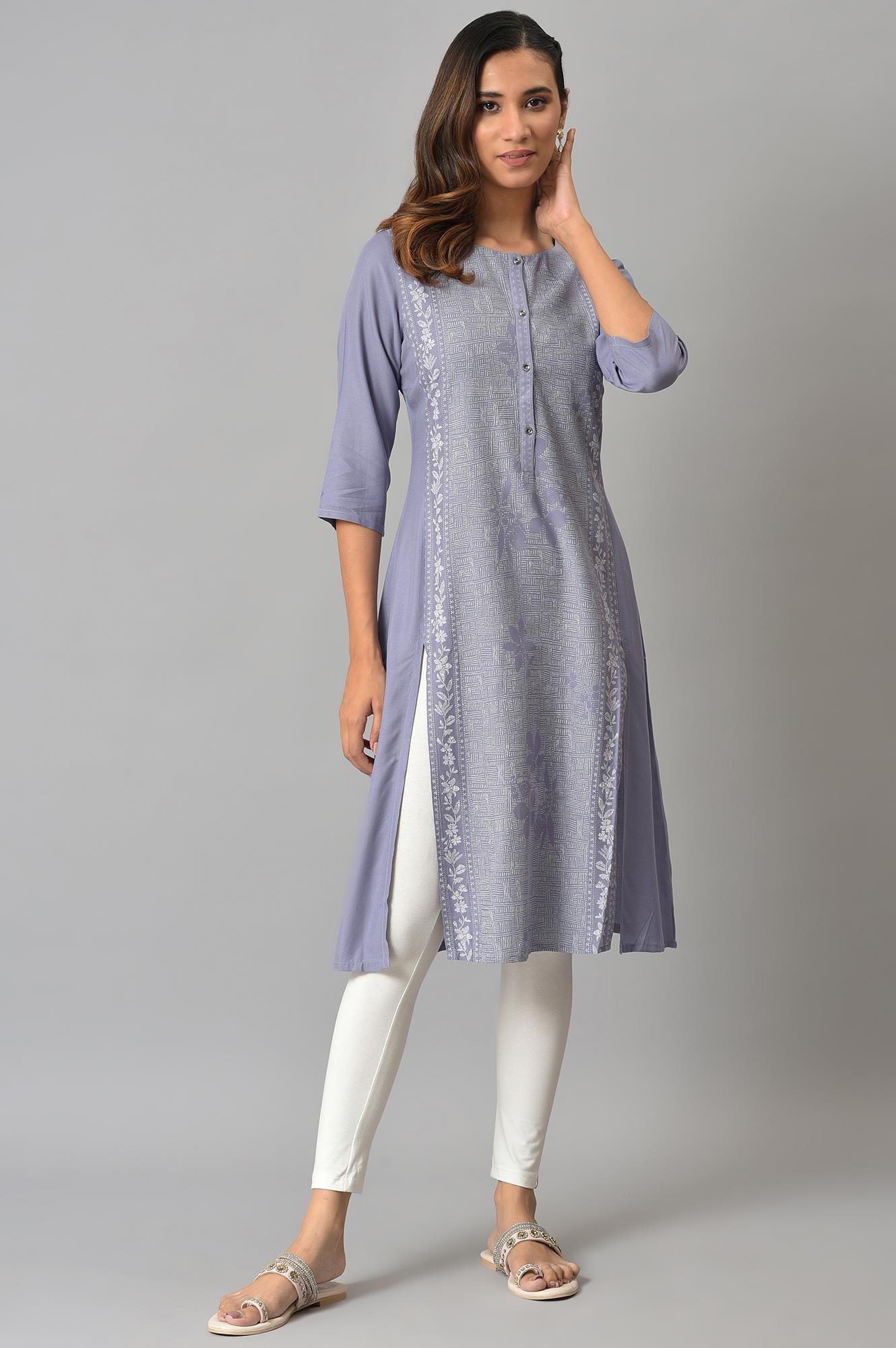 Purple Panelled kurta With Front Slit - wforwoman