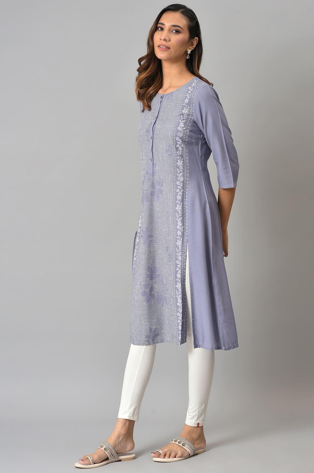 Purple Panelled kurta With Front Slit - wforwoman