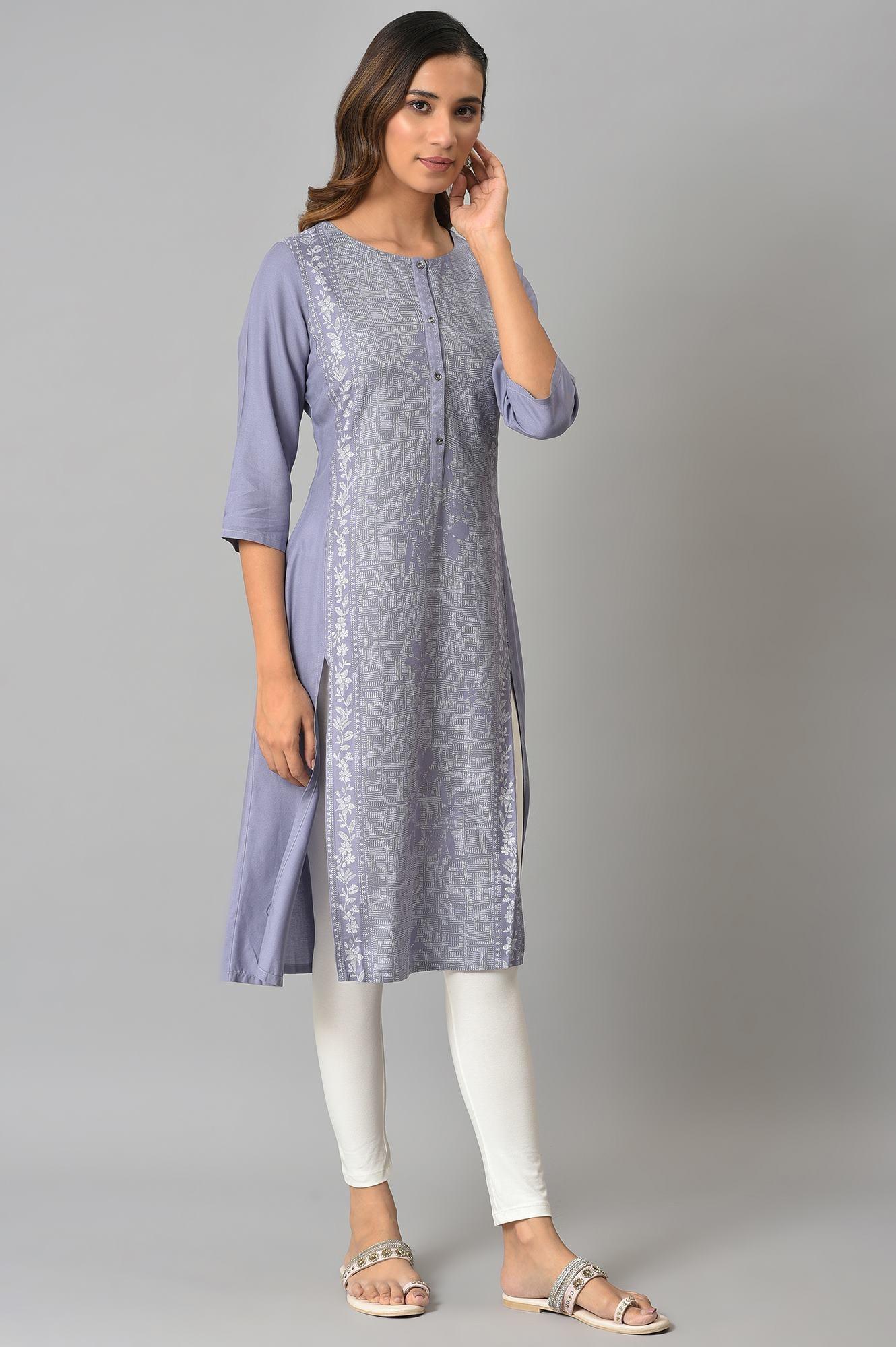 Purple Panelled kurta With Front Slit - wforwoman