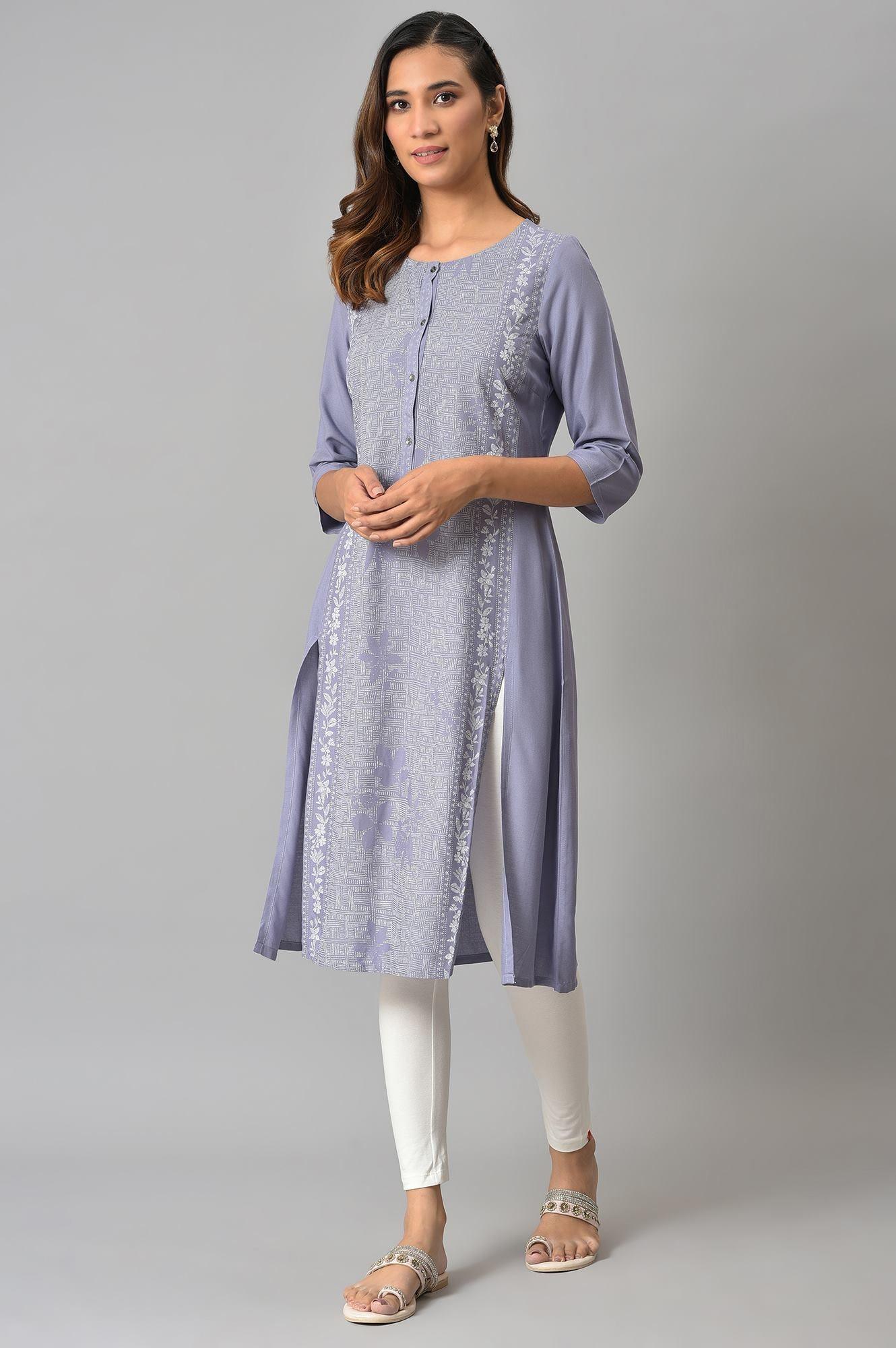 Purple Panelled kurta With Front Slit - wforwoman