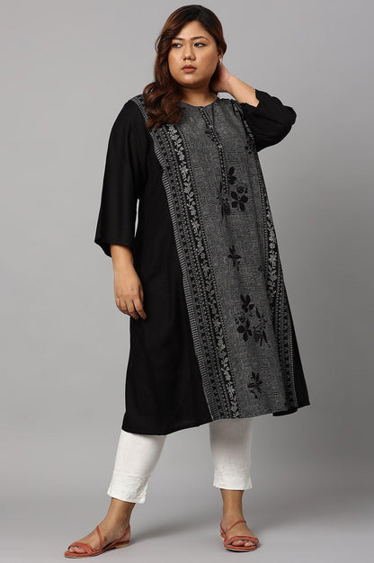 Plus Size Black Panelled kurta With Front Slit - wforwoman