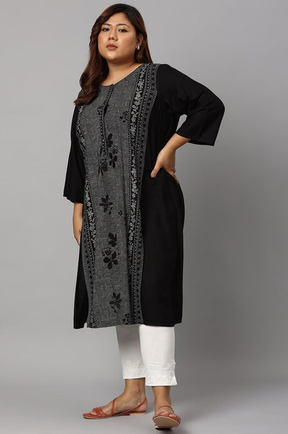 Plus Size Black Panelled kurta With Front Slit - wforwoman