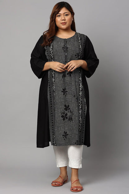 Plus Size Black Panelled kurta With Front Slit - wforwoman