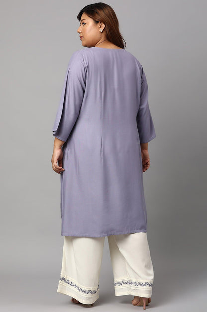 Plus Size Purple Panelled kurta With Front Slit - wforwoman