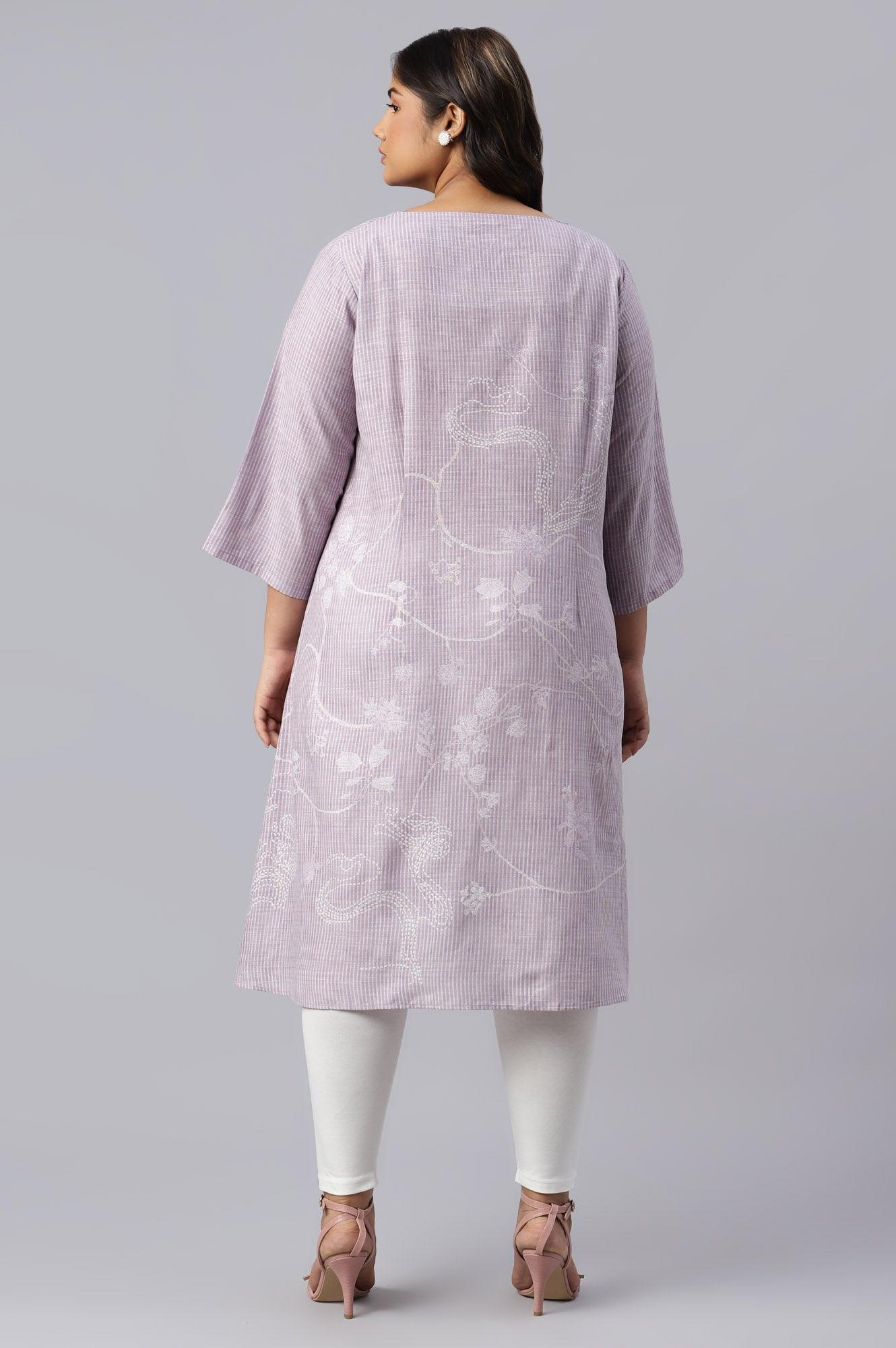 Plus Size Lilac Embroidered Mock Layer kurta - wforwoman