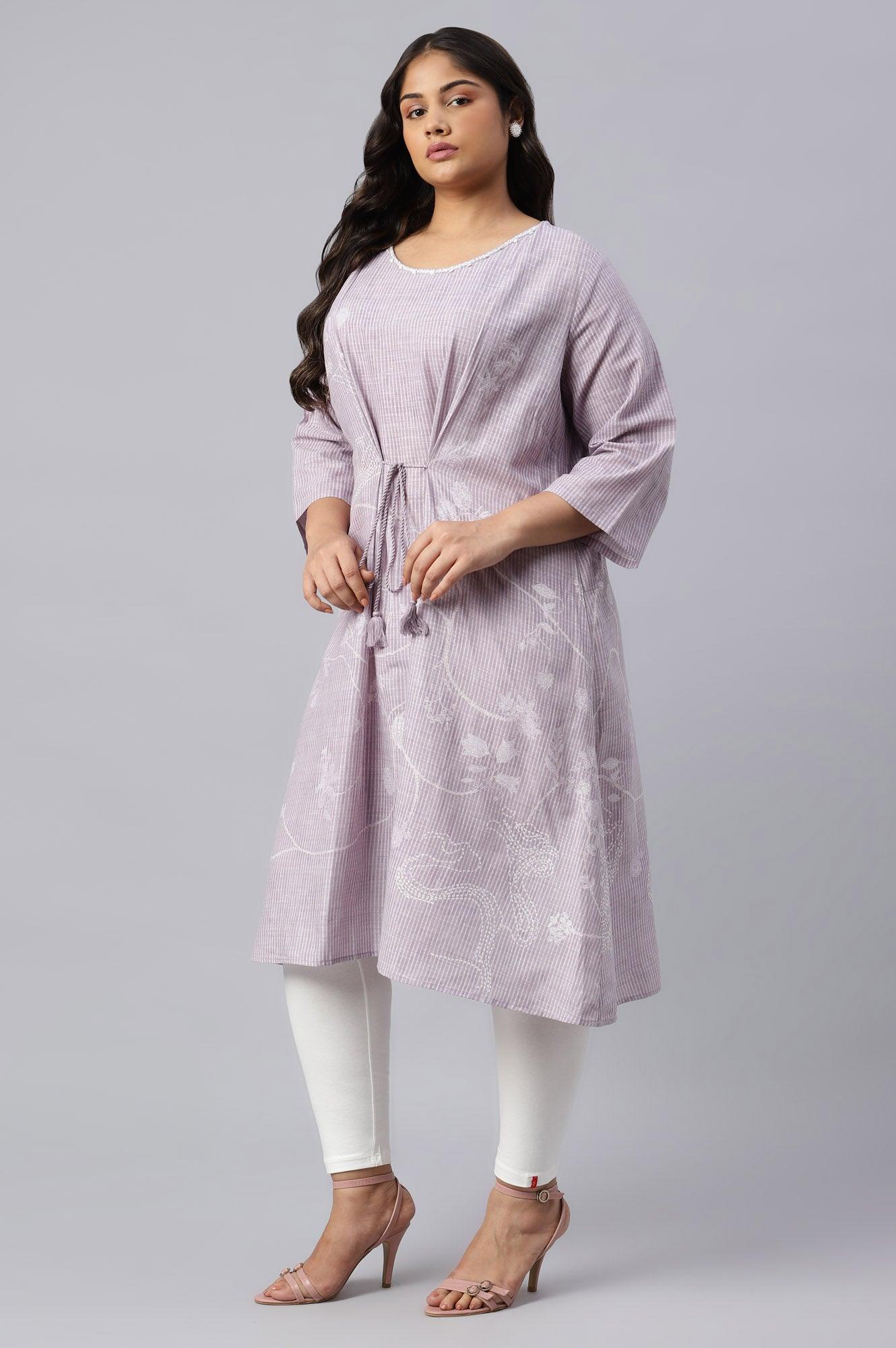 Plus Size Lilac Embroidered Mock Layer kurta - wforwoman