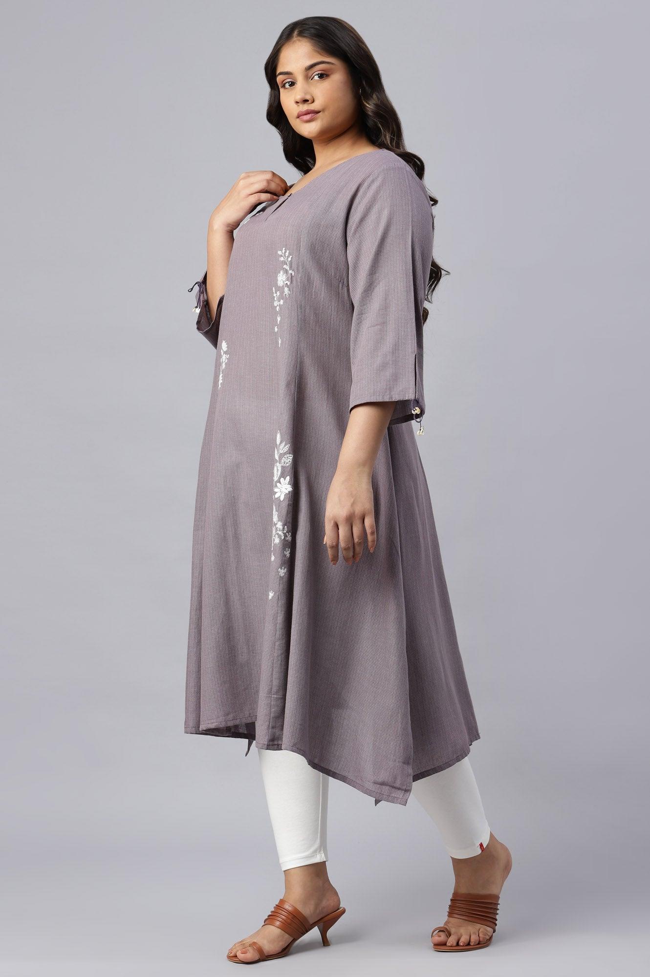 Plus Size Dusk Purple Embroidered kurta - wforwoman