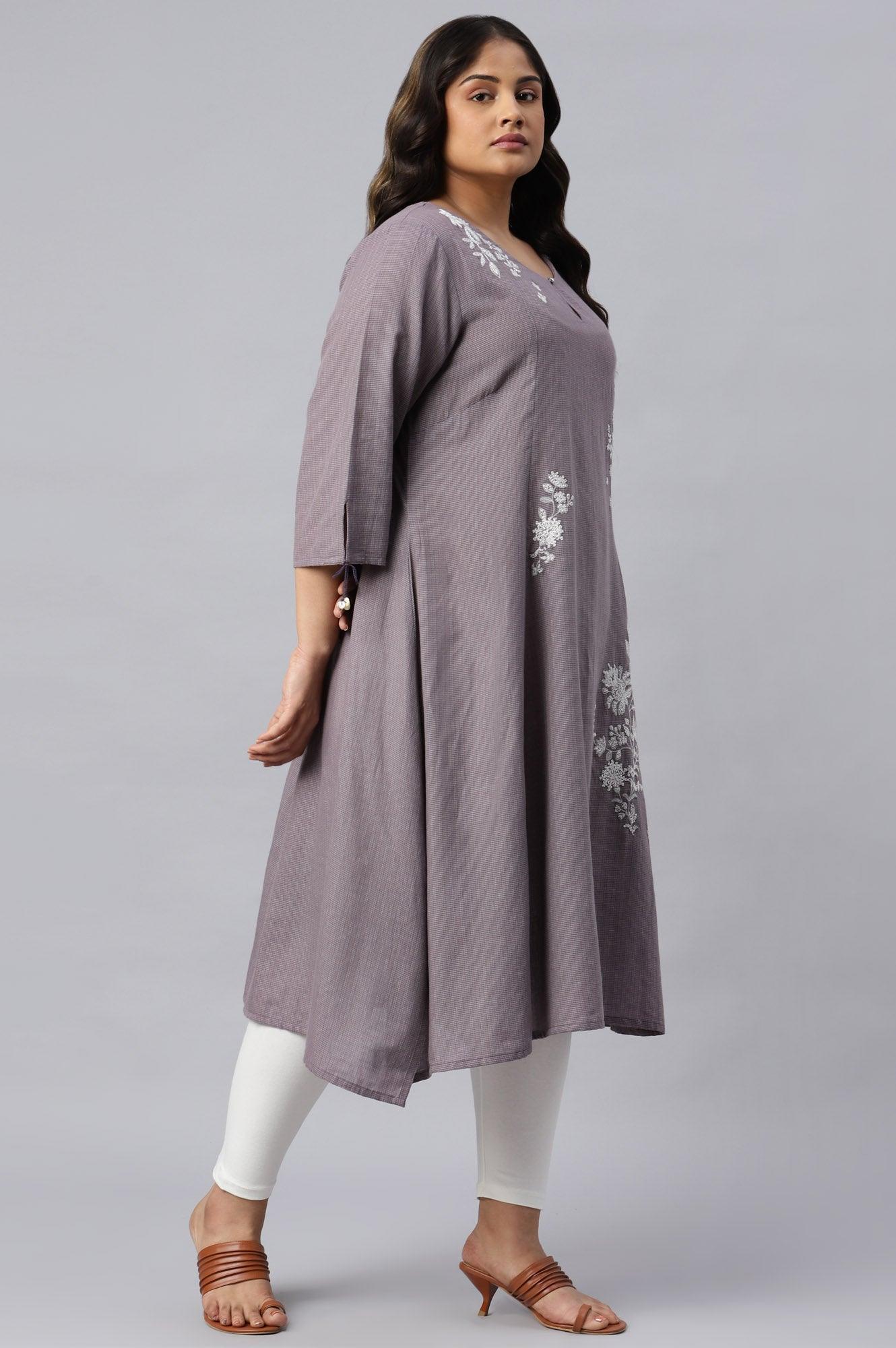 Plus Size Dusk Purple Embroidered kurta - wforwoman