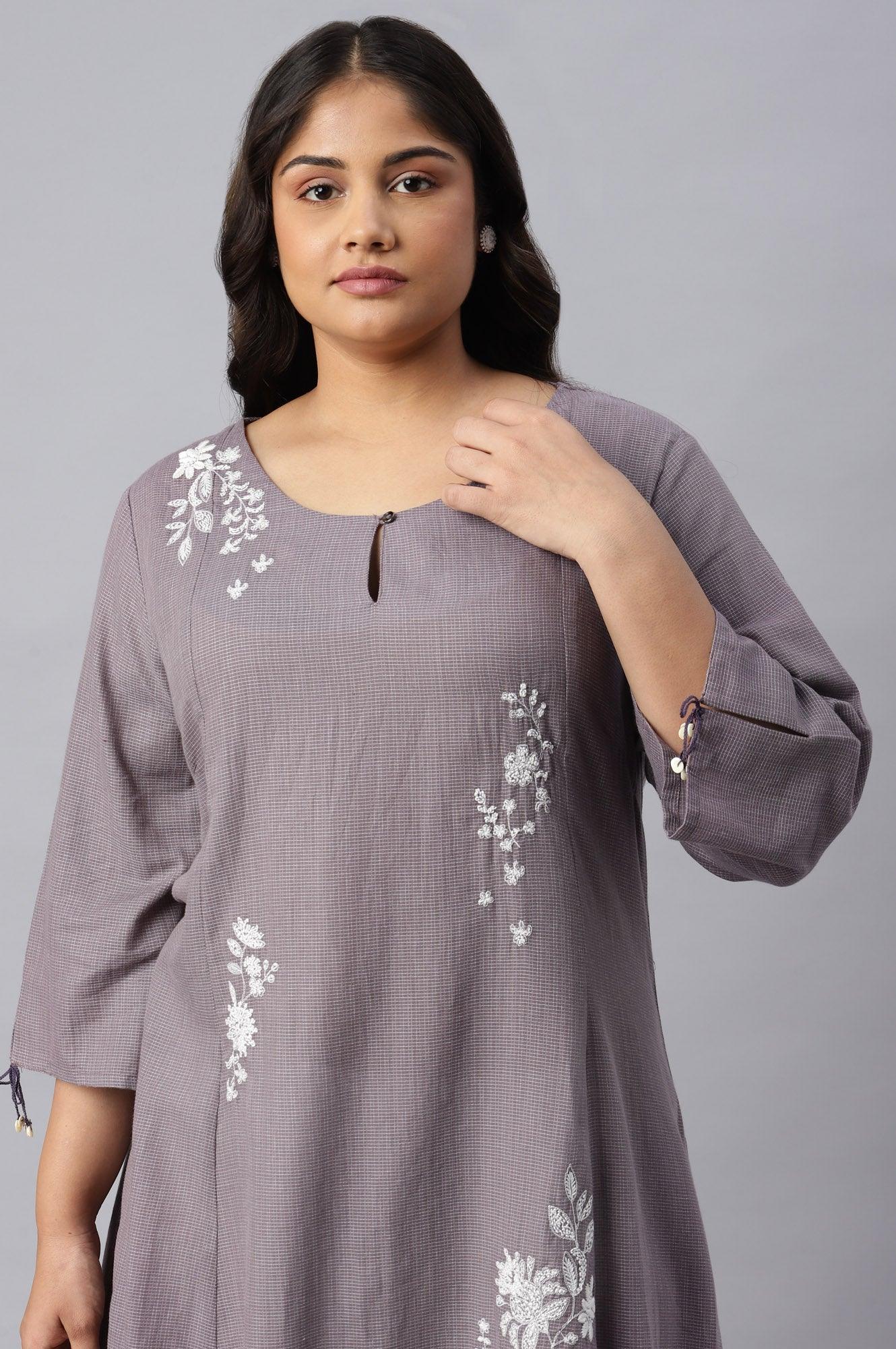 Plus Size Dusk Purple Embroidered kurta - wforwoman