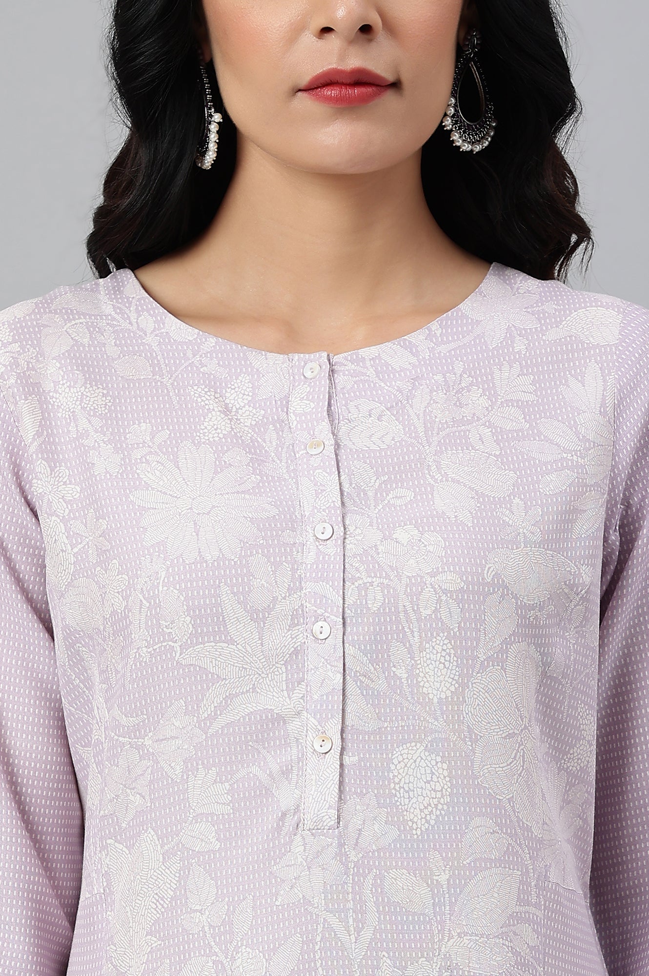 Purple Floral Printed Half Placket kurta