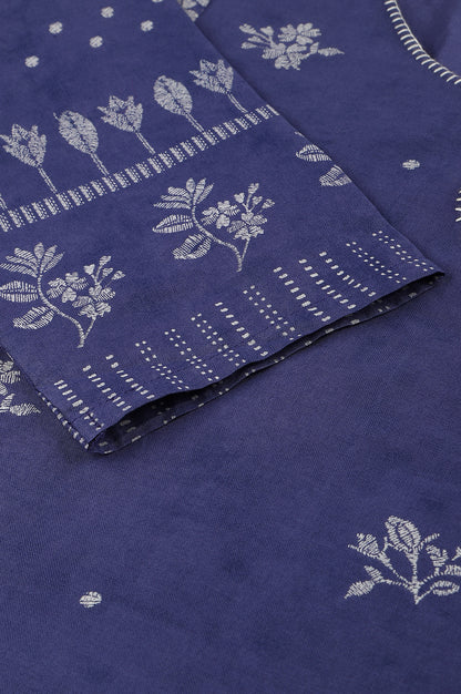 Blue Floral Print kurta With Embroidered Neck