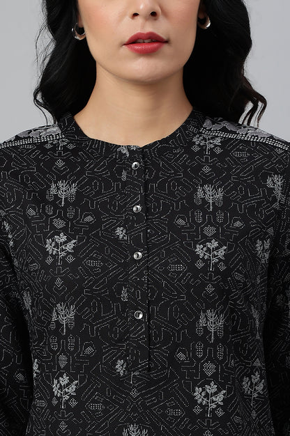 Black Floral Print kurta With Shoulder Panels