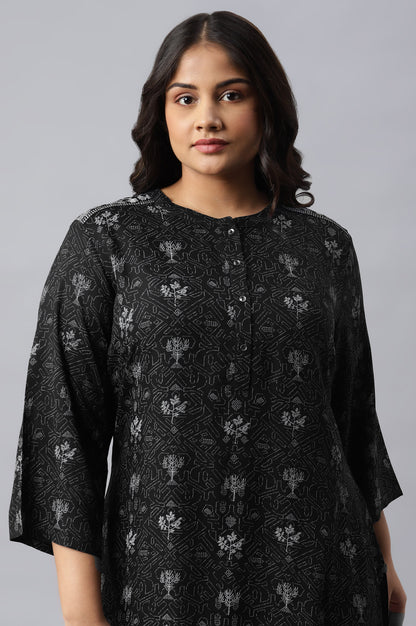 Black Floral Print kurta With Shoulder Panels