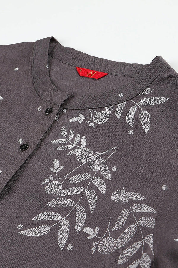 Tornado Grey Printed kurta In Half Placket