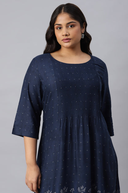 Plus Size Indo Floral Print A-Line kurta With Pin Tucks