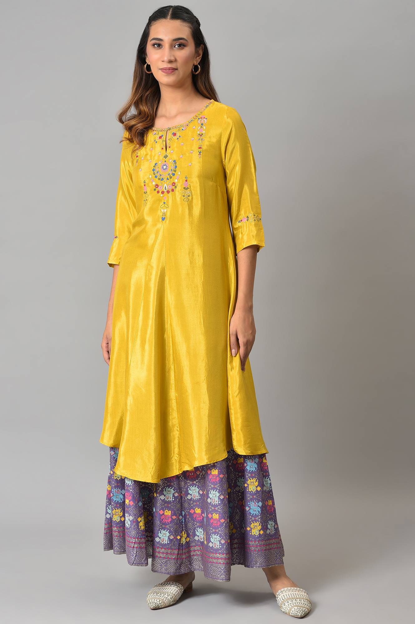 Mellow Yellow Embroidered A-Line kurta