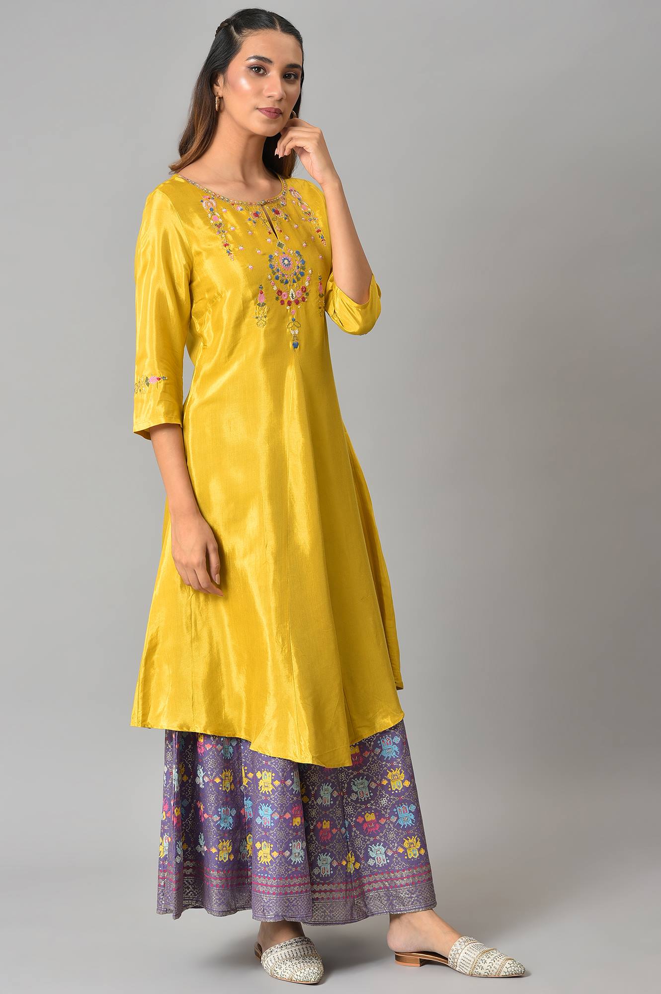 Mellow Yellow Embroidered A-Line kurta