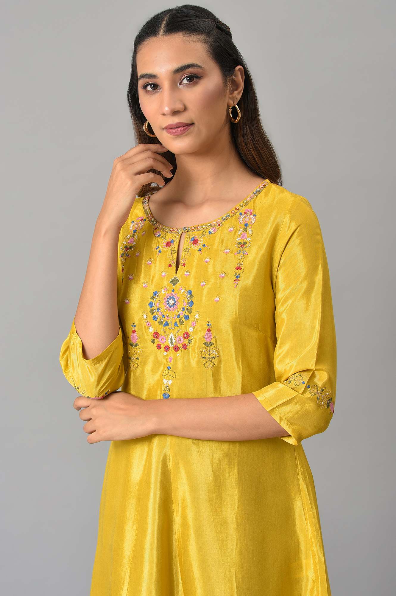 Mellow Yellow Embroidered A-Line kurta