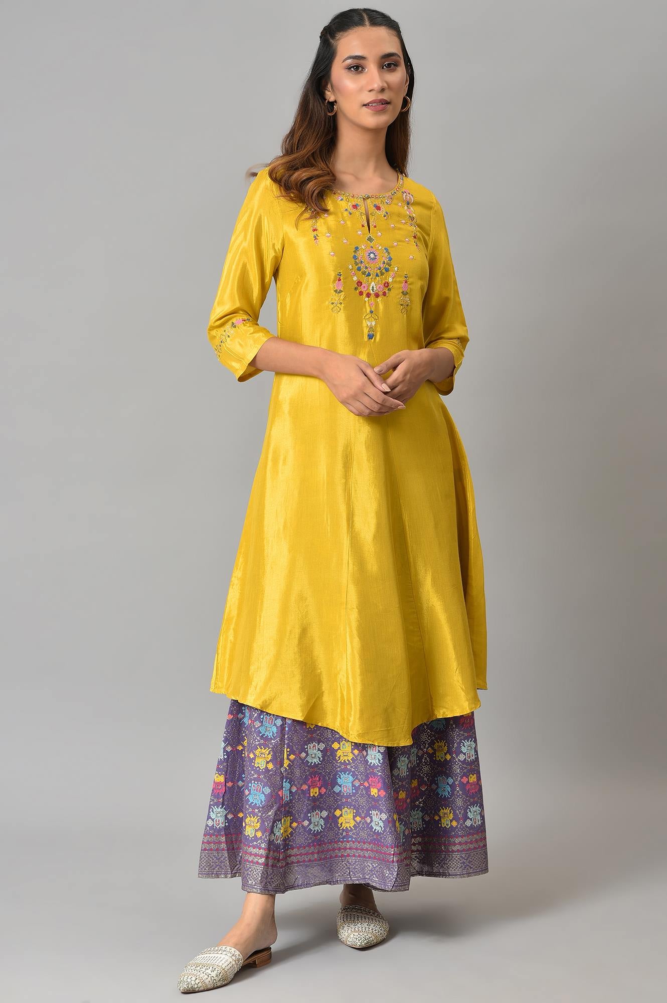 Mellow Yellow Embroidered A-Line kurta