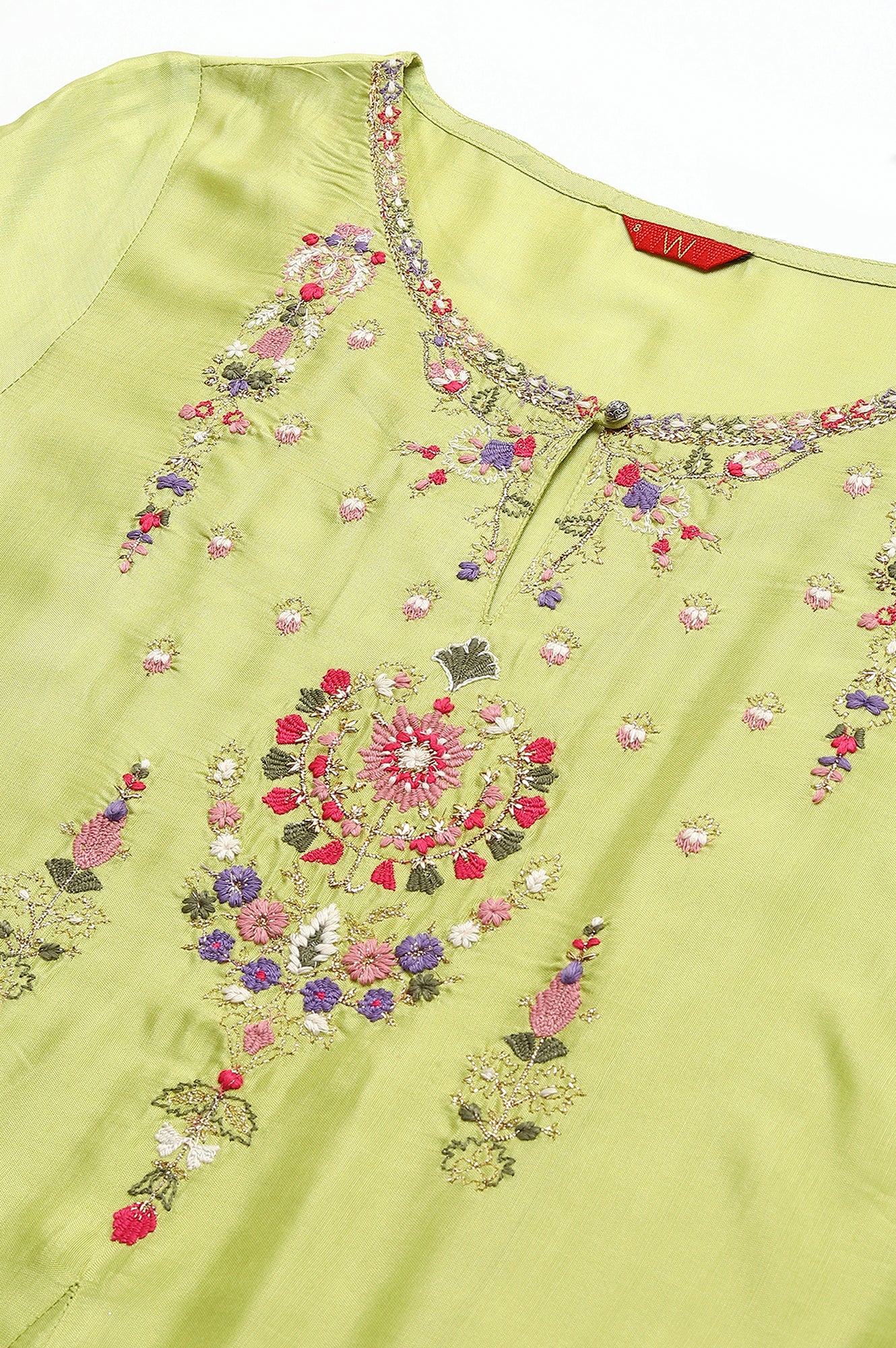 Green Embroidered A-line Kurta - wforwoman