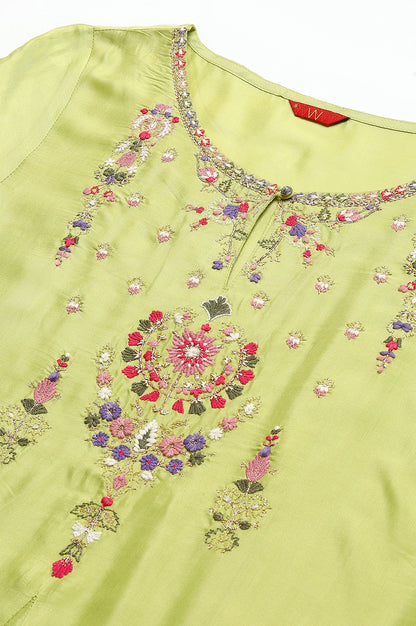 Green Embroidered A-Line kurta