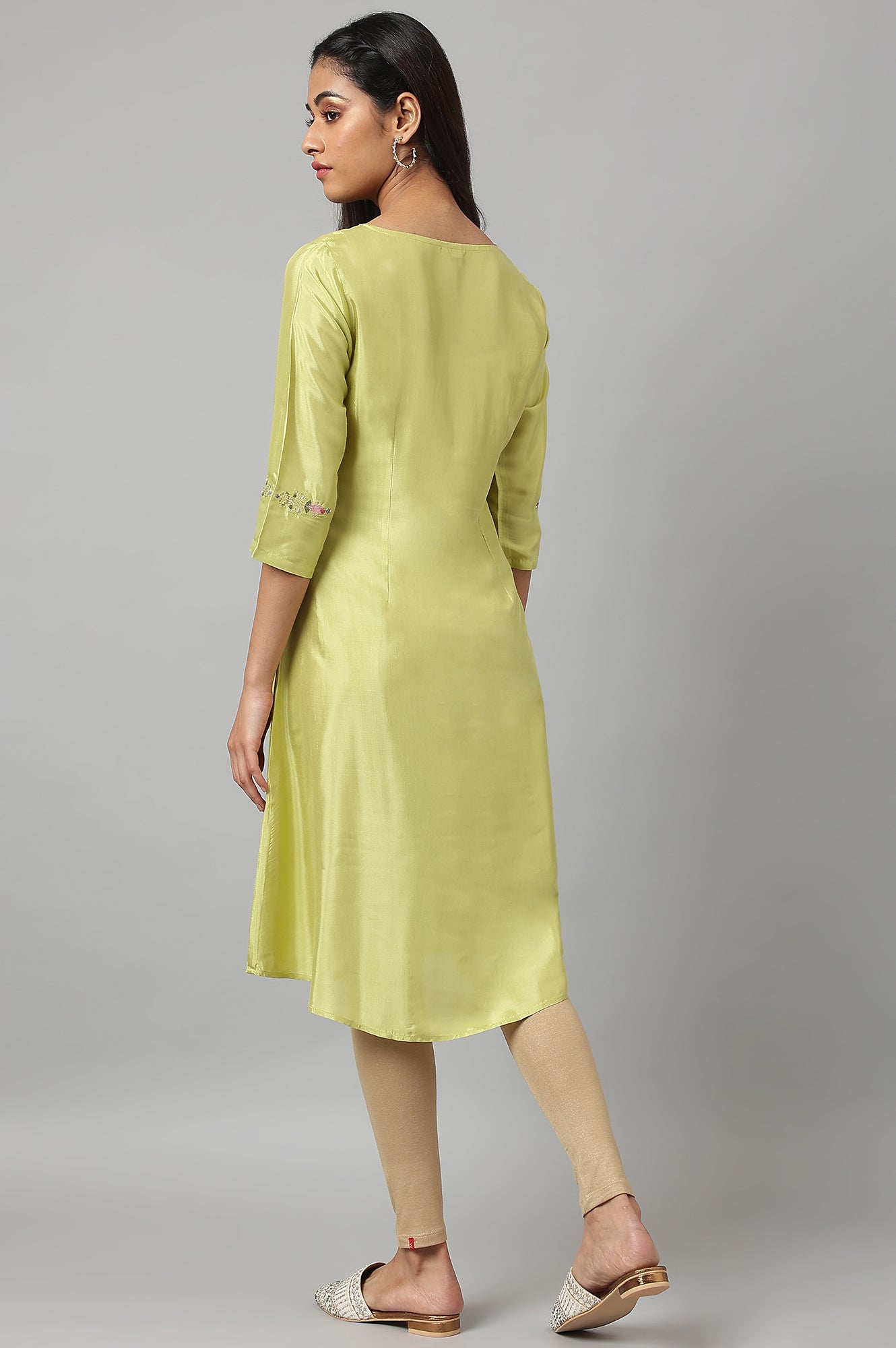 Green Embroidered A-line Kurta - wforwoman