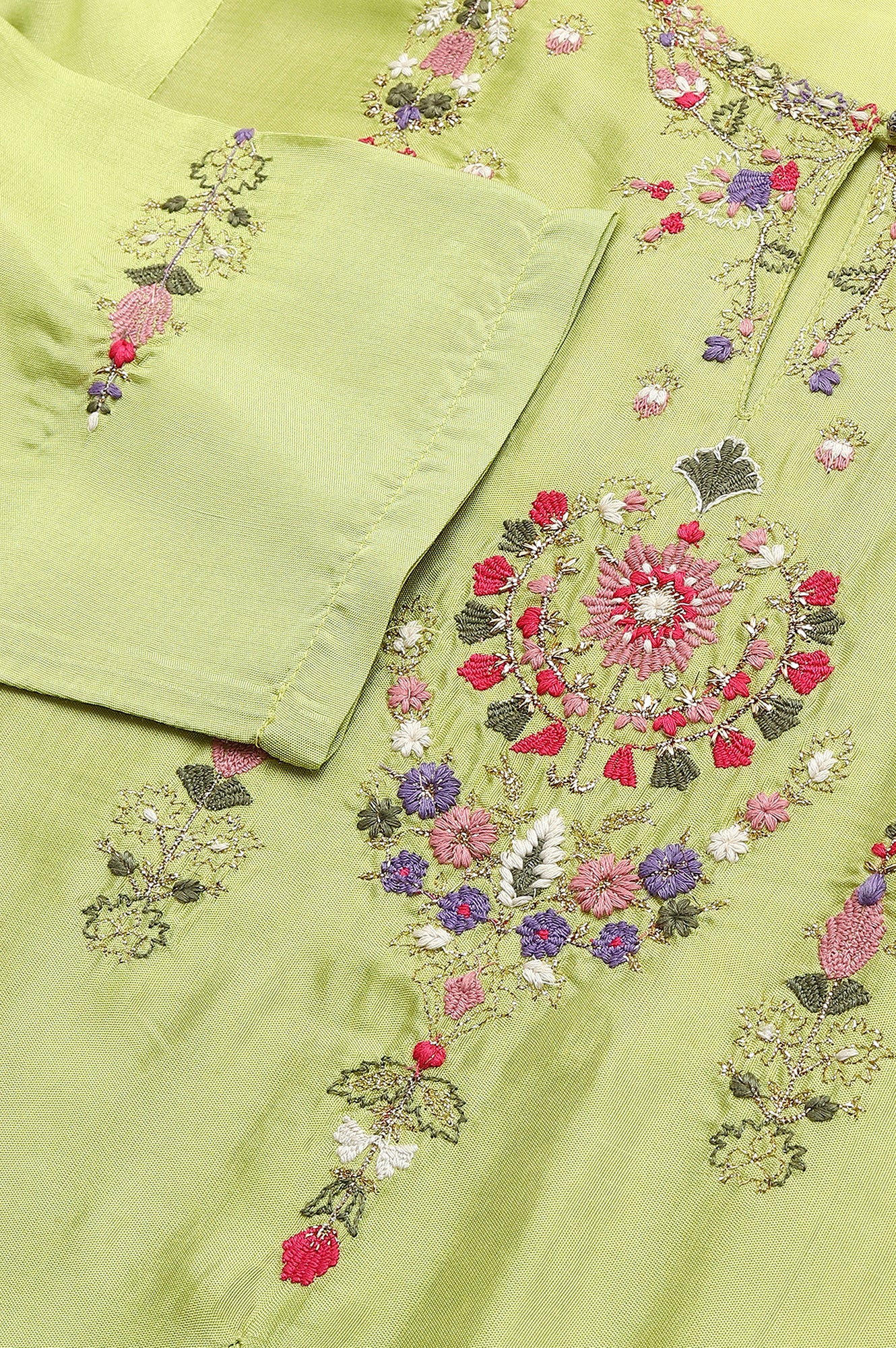 Green Embroidered A-Line kurta