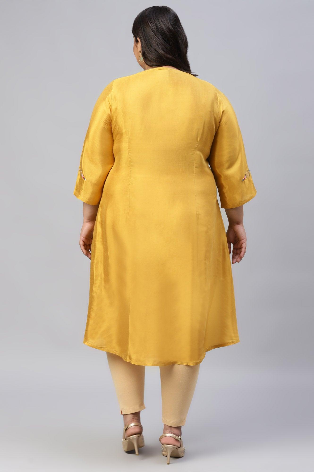 Plus Size Mellow Yellow Embroidered A-Line kurta - wforwoman