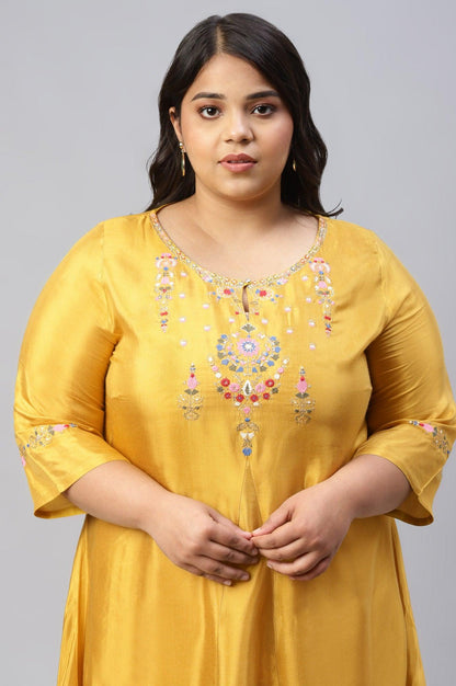 Plus Size Mellow Yellow Embroidered A-Line kurta - wforwoman