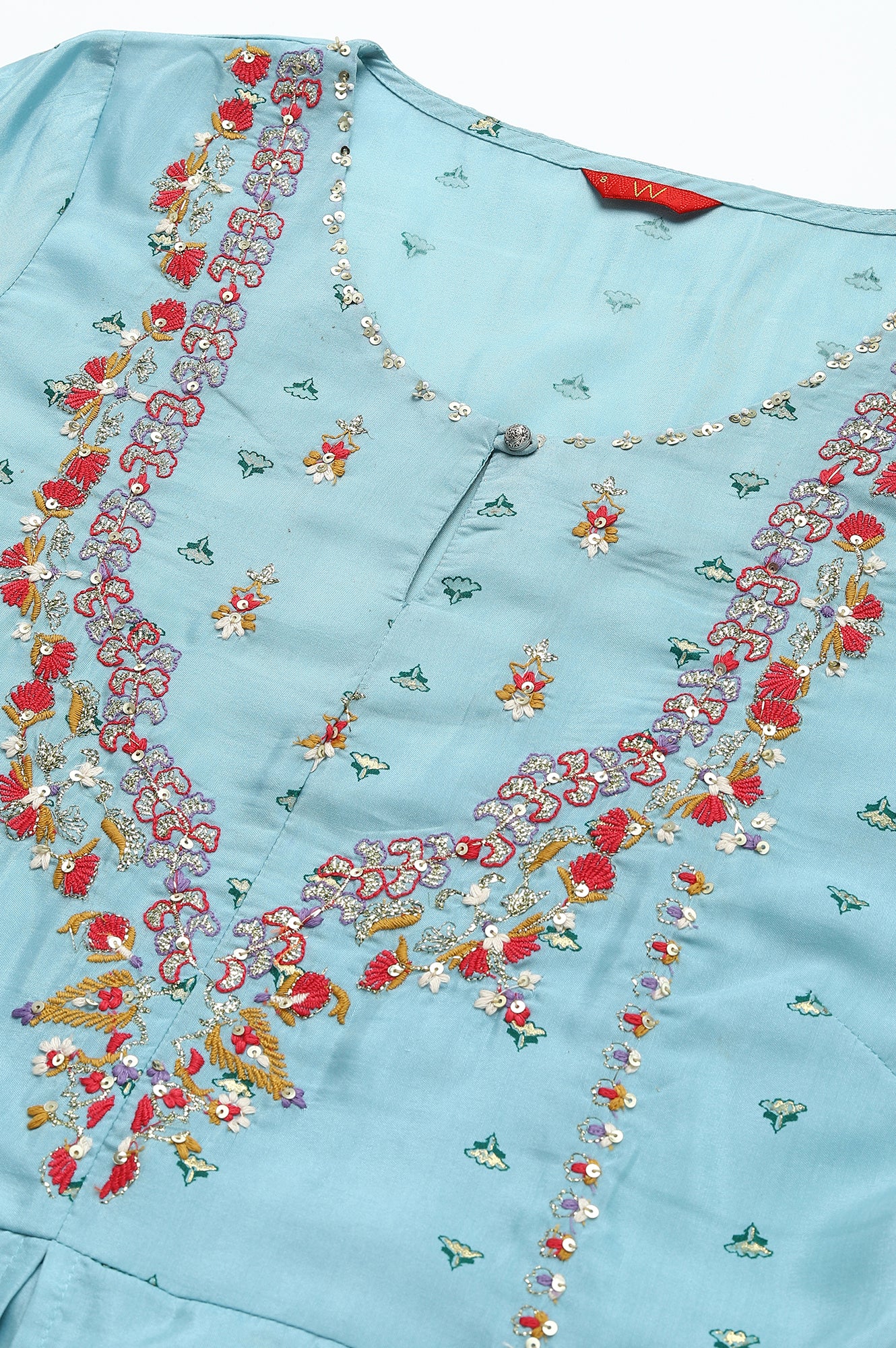 Light Blue Attached Dress With Embroidery