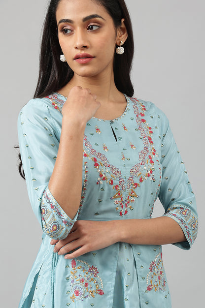 Light Blue Attached Dress With Embroidery