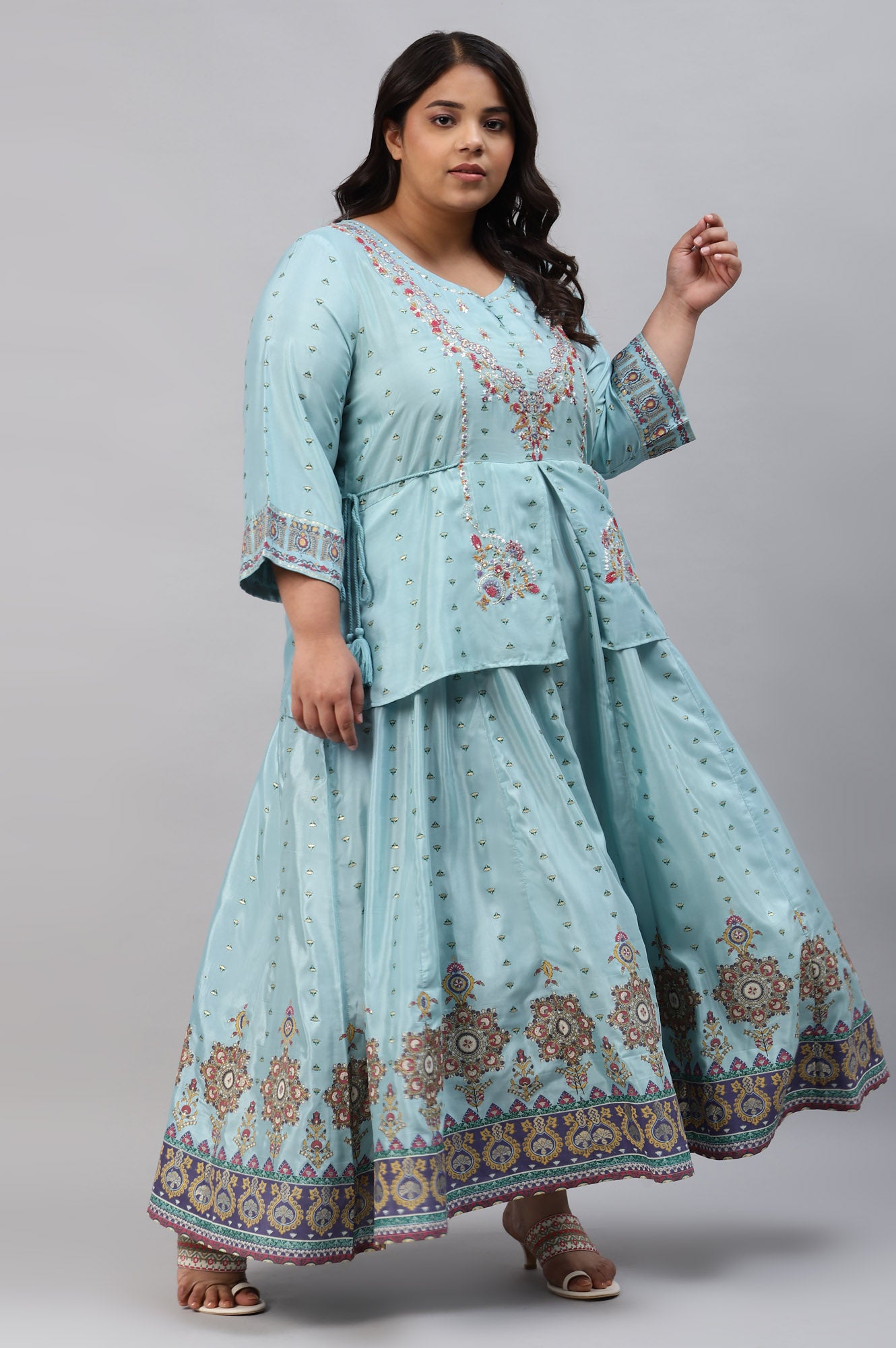 Plus Size Light Blue Embroidered Duo Dress