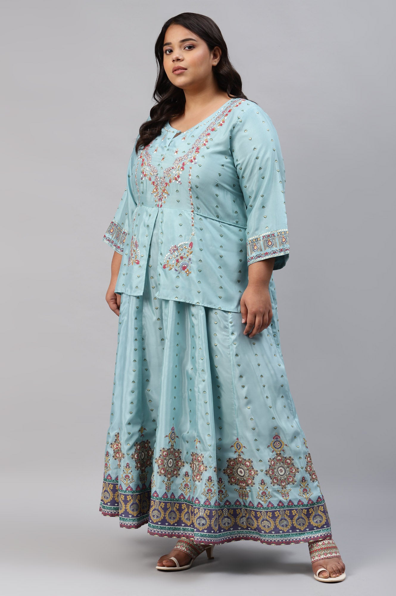 Plus Size Light Blue Embroidered Duo Dress