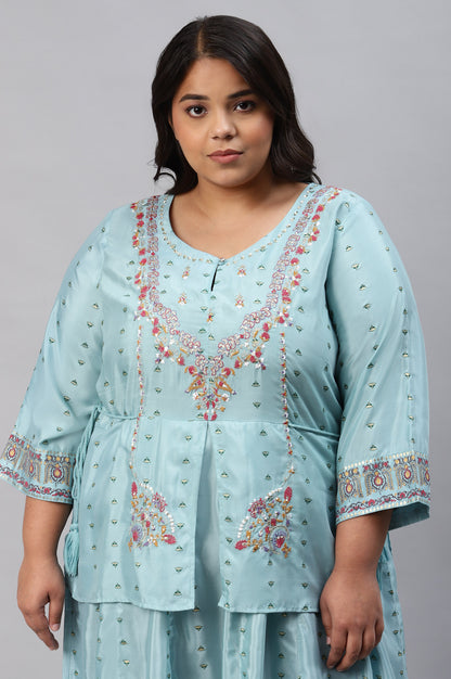 Plus Size Light Blue Embroidered Duo Dress