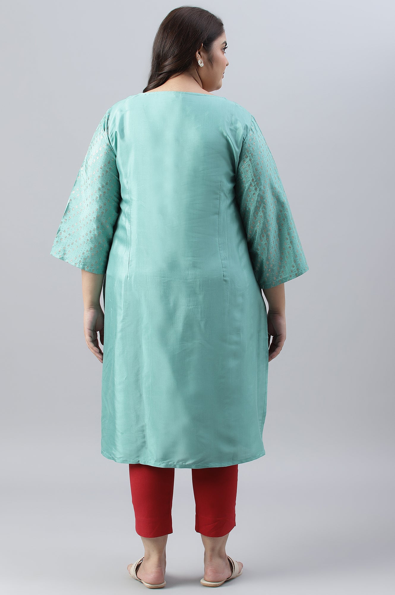 Green And Ecru Mock Layered Printed Plus Size kurta